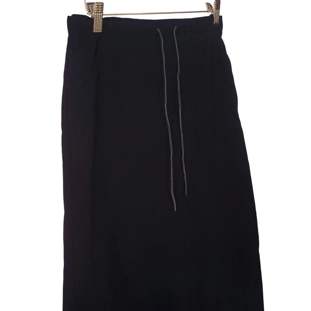 Studio Y Black Maxi Skirt Drawstring Slit 7 Vintage Athleisure Y2k Goth Punk 90s